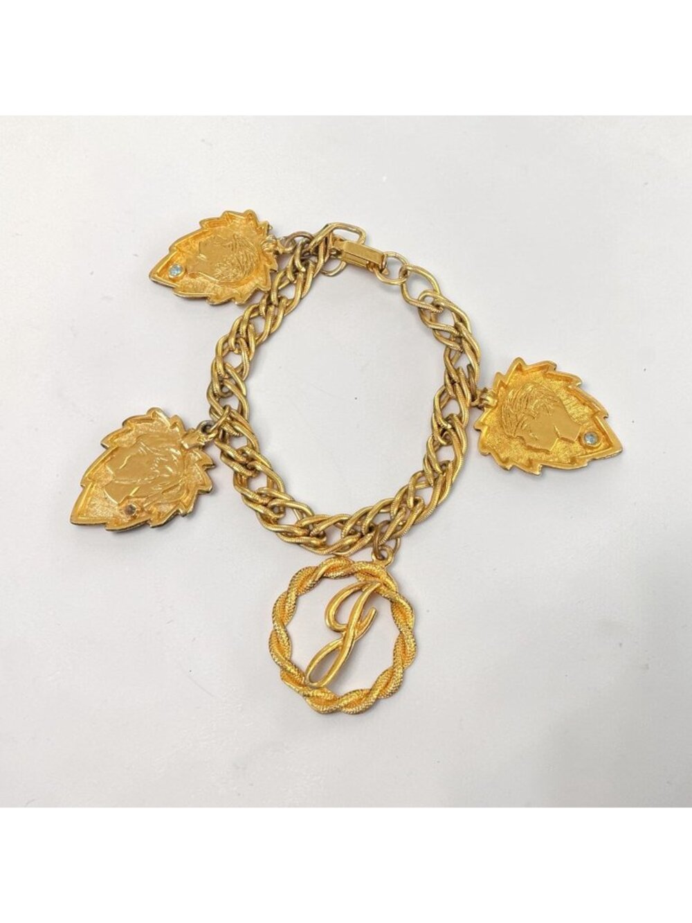 Vintage Brushed Gold-Tone Initial "G" Charm Bracelet  Birthstones & Leaf Motif